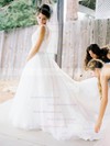 Beautiful A-line Scoop Neck Tulle with Appliques Lace Court Train Wedding Dresses #PDS00022763