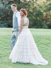 A-line V-neck Tulle with Beading Sweep Train Open Back Fabulous Wedding Dresses #PDS00022772