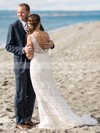 Sheath/Column V-neck Tulle Appliques Lace Sweep Train Backless Popular Wedding Dresses #PDS00022775