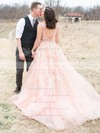 A-line V-neck Tulle with Beading Court Train Backless Amazing Wedding Dresses #PDS00022779