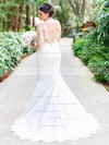 Trumpet/Mermaid V-neck Tulle Appliques Lace Sweep Train Backless Classy Wedding Dresses #PDS00022781