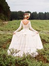 A-line Off-the-shoulder Chiffon Tulle Appliques Lace Court Train Long Sleeve Backless Famous Wedding Dresses #PDS00022785