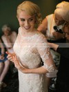 Sheath/Column Scoop Neck Tulle Appliques Lace Sweep Train 1/2 Sleeve Fashion Wedding Dresses #PDS00022793