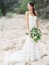 Elegant Trumpet/Mermaid V-neck Lace with Ruffles Sweep Train Backless Wedding Dresses #PDS00022797