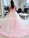 Ball Gown Off-the-shoulder Pink Tulle Appliques Lace Court Train Glamorous Wedding Dresses #PDS00022798