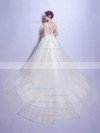 Beautiful Ball Gown V-neck Ivory Tulle with Appliques Lace Chapel Train Wedding Dresses #PDS00022799