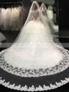 Stunning Ball Gown Scoop Neck Tulle Appliques Lace Chapel Train Long Sleeve Wedding Dresses #PDS00022804