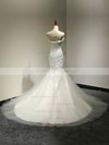 Custom Trumpet/Mermaid Sweetheart White Tulle Appliques Lace Court Train Wedding Dresses #PDS00022810