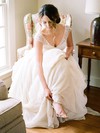 A-line V-neck Chiffon Tulle with Pick-Ups Sweep Train Cap Straps Fashion Wedding Dresses #PDS00022812