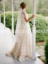 A-line V-neck Chiffon Tulle with Pick-Ups Sweep Train Cap Straps Fashion Wedding Dresses #PDS00022812