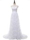 A-line Sweetheart Lace Chiffon with Appliques Lace Sweep Train Affordable Wedding Dresses #PDS00022813