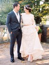 Latest A-line Scoop Neck Lace Appliques Lace Sweep Train 3/4 Sleeve Two Piece Wedding Dresses #PDS00022820