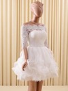 Cute A-line Off-the-shoulder Organza Tulle Appliques Lace Short/Mini 1/2 Sleeve Wedding Dresses #PDS00022822