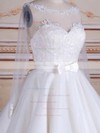 Trendy A-line Scoop Neck Tulle Appliques Lace Knee-length Long Sleeve Backless Wedding Dresses #PDS00022824
