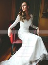 Trumpet/Mermaid V-neck Tulle Appliques Lace Sweep Train Long Sleeve Popular Wedding Dresses #PDS00022825