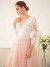 Princess V-neck Tulle with Appliques Lace Sweep Train 3/4 Sleeve Pretty Wedding Dresses #PDS00022828