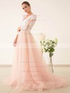 Princess V-neck Tulle with Appliques Lace Sweep Train 3/4 Sleeve Pretty Wedding Dresses #PDS00022828