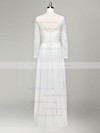 A-line V-neck Lace Chiffon Sashes / Ribbons Floor-length Long Sleeve Cheap Wedding Dresses #PDS00022834
