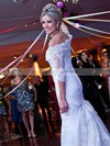 Graceful Trumpet/Mermaid Off-the-shoulder Tulle Appliques Lace Sweep Train 1/2 Sleeve Wedding Dresses #PDS00022839