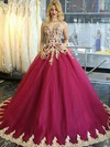 Ball Gown Sweetheart Burgundy Tulle Appliques Lace Sweep Train Boutique Wedding Dresses #PDS00022849