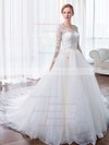 Classy Ball Gown Scoop Neck Tulle Lace Appliques Lace Chapel Train Long Sleeve Wedding Dresses #PDS00022851