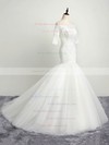 Elegant Trumpet/Mermaid Off-the-shoulder Tulle Appliques Lace Sweep Train 1/2 Sleeve Open Back Wedding Dresses #PDS00022853