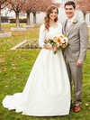 Princess Scoop Neck Satin with Appliques Lace Sweep Train 3/4 Sleeve Modest Wedding Dresses #PDS00022854