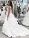 Boutique Princess Scoop Neck Organza Ruffles Sweep Train Two Piece Backless Wedding Dresses #PDS00022856