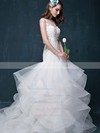 Fabulous Trumpet/Mermaid Scoop Neck Organza Tulle Appliques Lace Court Train Open Back Wedding Dresses #PDS00022860