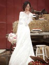 Newest A-line Scoop Neck Lace Sashes / Ribbons Floor-length Long Sleeve Wedding Dresses #PDS00022862