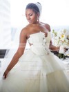 New Arrival Ball Gown Strapless White Tulle Ruffles Court Train Backless Wedding Dresses #PDS00022867