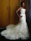Trumpet/Mermaid Sweetheart Organza Tulle Appliques Lace Sweep Train Perfect Wedding Dresses #PDS00022869