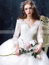 Ball Gown V-neck White Tulle Appliques Lace Floor-length 3/4 Sleeve Prettiest Wedding Dresses #PDS00022871