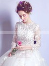 Famous Ball Gown Scoop Neck Tulle Appliques Lace Floor-length Long Sleeve Wedding Dresses #PDS00022872