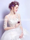 Classy Ball Gown Scoop Neck Tulle Appliques Lace Floor-length 1/2 Sleeve Wedding Dresses #PDS00022876