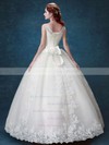 Ball Gown Scoop Neck Satin Tulle with Bow Floor-length Lace-up Elegant Wedding Dresses #PDS00022877