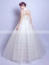 Ball Gown High Neck Tulle Appliques Lace Floor-length Open Back Modest Wedding Dresses #PDS00022881