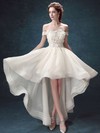Different A-line Off-the-shoulder Organza Tulle Appliques Lace Asymmetrical High Low Wedding Dresses #PDS00022882