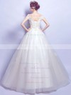 Perfect Ball Gown V-neck Tulle Appliques Lace Floor-length Short Sleeve Wedding Dresses #PDS00022884