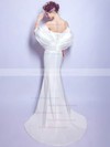 Trumpet/Mermaid Off-the-shoulder Organza Silk-like Satin Ruffles Sweep Train Latest Wedding Dresses #PDS00022887