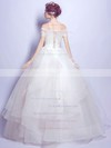 Sweet Ball Gown Off-the-shoulder Organza Tulle Pearl Detailing Floor-length Short Sleeve Wedding Dresses #PDS00022889