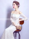 Fabulous Trumpet/Mermaid Off-the-shoulder Lace with Beading Sweep Train 3/4 Sleeve Wedding Dresses #PDS00022893