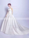 Ball Gown Scoop Neck Satin Tulle with Appliques Lace Court Train Classic Wedding Dresses #PDS00022894
