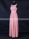A-line Scoop Neck Floor-length Lace Chiffon with Ruffles Bridesmaid Dresses #PDS01013123