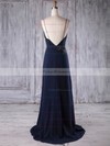 A-line V-neck Sweep Train Chiffon with Appliques Lace Bridesmaid Dresses #PDS01013173