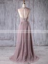 A-line Scoop Neck Sweep Train Lace Chiffon with Sashes / Ribbons Bridesmaid Dresses #PDS01013175