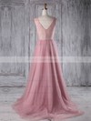 A-line Scoop Neck Sweep Train Tulle with Lace Bridesmaid Dresses #PDS01013180
