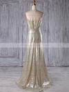 A-line V-neck Sweep Train Tulle Sequined with Sequins Bridesmaid Dresses #PDS01013183