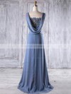 A-line Square Neckline Sweep Train Lace Chiffon with Beading Bridesmaid Dresses #PDS01013191