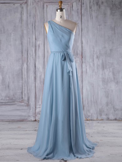 A-line One Shoulder Floor-length Chiffon with Sashes / Ribbons Bridesmaid Dresses #PDS01013209